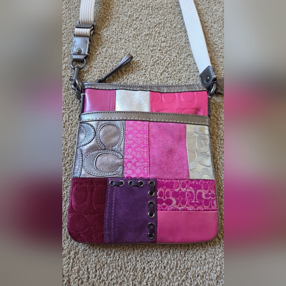 Vintage Coach Patchwork Crossbody Bag - Pink and Silver